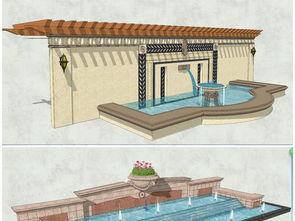 精品中式风格水景墙与园林景观墙设计与模型下载
